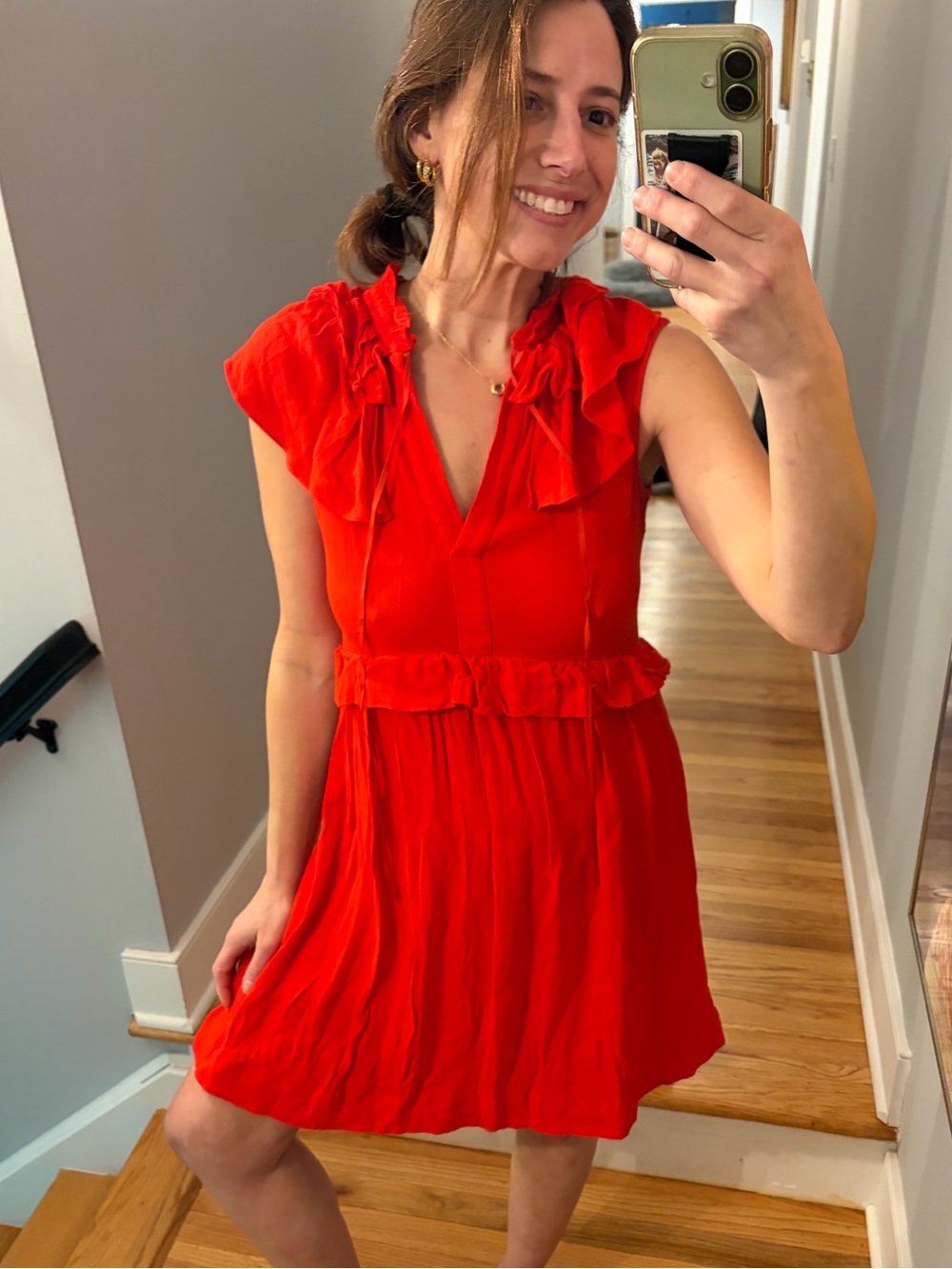 Maje Rutta Red Ruffled Crepe Mini Dress Size 2 US 6 - Picture 2 of 12